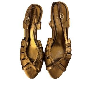 Coach Bronze Metallic Leather Heels Size 9  Strappy Slingback Heels 3”